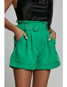 FASARDI Women's shorts with high waist and green belt