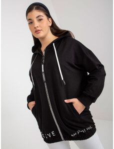 Fashionhunters Black hoodie plus zippered size with text