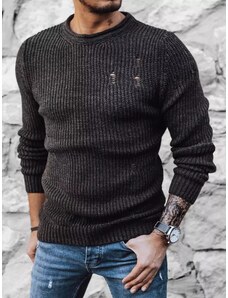 Buďchlap Temno siv pleteni pulover z modnimi luknjami