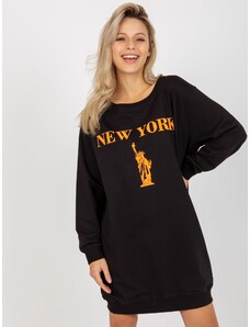 Fashionhunters Black and orange long oversize sweatshirt with print