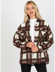 Fashionhunters Burgundy and khaki warm plaid shirt with pockets