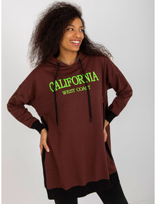 Fashionhunters Dark brown long oversized hoodie with slits