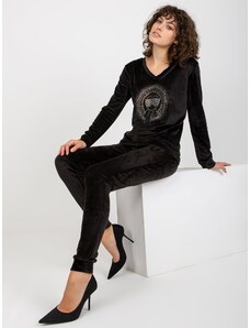 Fashionhunters Women's black velour set with rhinestone application