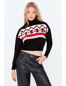 Trendyol črna božična tema Pulover za pletenine z vzorcem