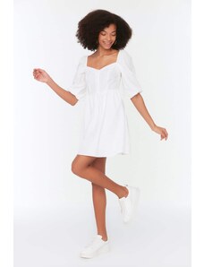 Trendyol Ecru Mini Waist Open Woven Balloon Sleeve Woven Dress
