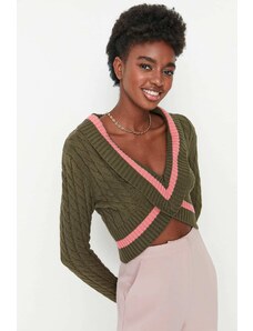 Trendyol Khaki Crop podroben pulover za pletenine