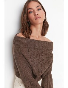 Trendyol Brown Knit podroben pulover za pletenine