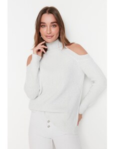 Trendyol Ecru bleščeče okno / izrežite podroben pulover za pletenine