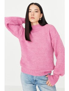 Trendyol roza mehko teksturiran osnovni pulover za pletenine