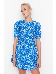 Trendyol Blue Tkani cvetlični detajl hrbta Mini tkana obleka