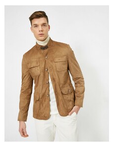 Koton moški rjavi gumb z dolgimi rokavi Podrobna jakna