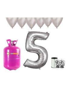 HeliumKing Helijev set za zabavo za 5. rojstni dan s srebrnimi baloni