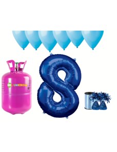 HeliumKing Helijev set za zabavo za 8. rojstni dan z modrimi baloni