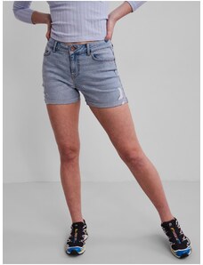 Light Blue Denim Shorts with Ripped Effect Pieces Lisa - Women