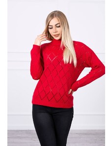 Kesi Sweater with high neckline and diamond pattern red color