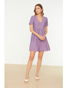 Trendyol vijolična tkana obleka z gumbi