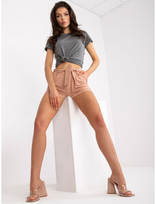 Fashionhunters Beige casual shorts with cotton and binding RUE PARIS