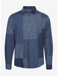 Blue Denim Patterned Shirt Blend Patchwork - Men