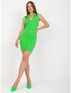 Fashionhunters Light green ribbed dress with button fastening