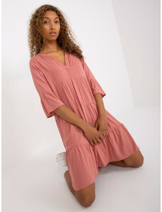 Fashionhunters Dusty pink dress with frills and V-neck SUBLEVEL