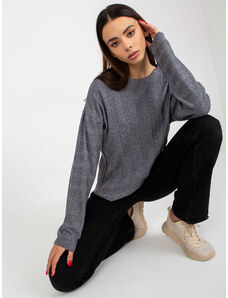 Fashionhunters Dark gray loose classic sweater with a wide stripe