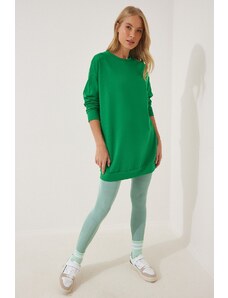 Happiness İstanbul Women's Green Oversize Long Seasonal Sweatshirt