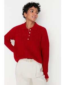 Trendyol Red Wide Fit mehki teksturirani pulover za pletenine