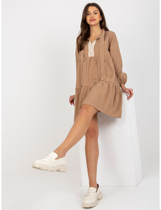 Fashionhunters Loose camel dress Kaley RUE PARIS with frills and lace