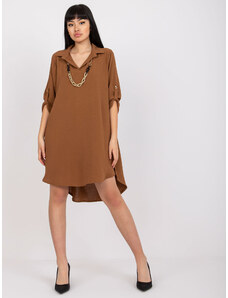 Fashionhunters Casual brown loose dress with rolled-up sleeves