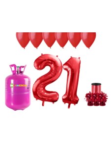HeliumKing Helijev set za zabavo za 21. rojstni dan z rdečimi baloni