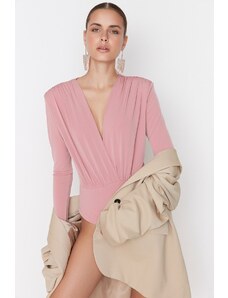 Trendyol Pale Pink Knitted Double Breasted V Neck Bodysuit