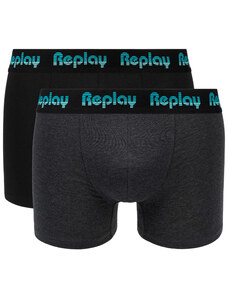 Replay Boxer Style 5 Jacquard Logo 2Pcs Box - Black/D Gmel/Azure - Men's