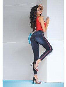 Bas Bleu Women's KAIA modeling denim pants with red stripes