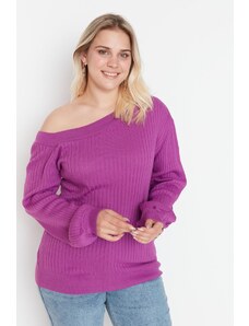 Trendyol krivulja Vijolična ovratnica za čoln pletenine pulover