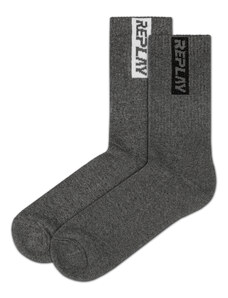 Replay Socks Tennis Half Terry Leg Stripe&Logo 2Prs Banderole - D Grey - Men's