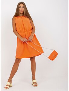 Fashionhunters Oranžna obleka ene velikosti z elastičnim trakom na vratnem izrezu