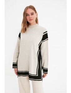 Trendyol Stone črtasto stoječi pulover za pletenine