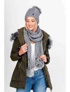 Kesi Women's winter set beanie + scarf with pompons - gray,
