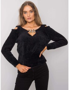 Fashionhunters RUE PARIS Črni pulover s trikotnim izrezom