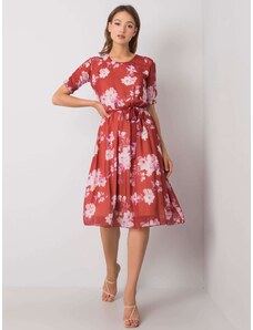 Fashionhunters Opečna obleka s cvetličnimi vzorci