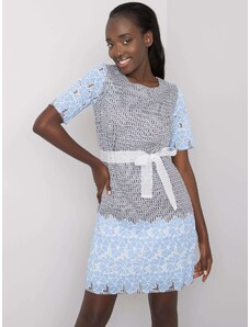 Fashionhunters Gray and blue patterned dress with belt
