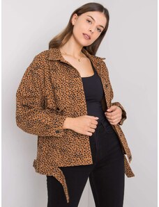 Fashionhunters Light brown denim jacket with pattern
