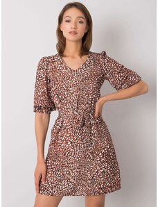 Fashionhunters Brown patterned dress with belt