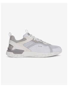 White Mens Sneakers with Leather Details Geox Grecale - Men
