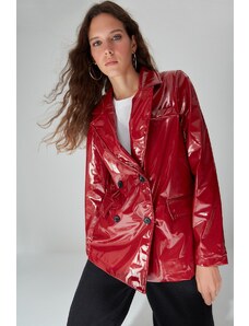 Trendyol Limited Edition Claret Red Dvojna prsna zapora Tkano podloženo lakirano usnjeno blazer