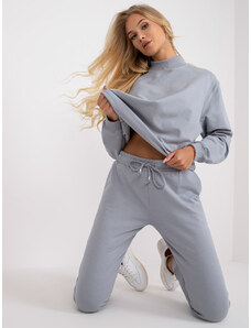 Fashionhunters Basic grey sweatpants with ribbed cuffs