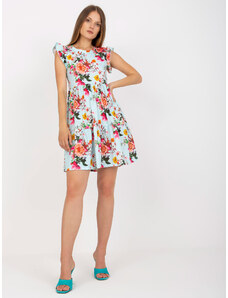Fashionhunters Light blue floral dress with ruffles on the sleeves
