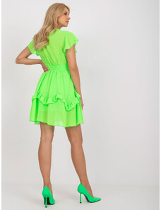 Fashionhunters Fluo green mini dress with frills