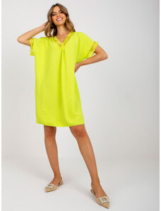 Fashionhunters Lime oversize dress with viscose