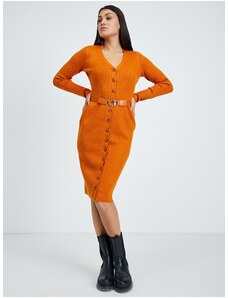 Obleka puloverja oranžnega plašča Guess Lena - ženske